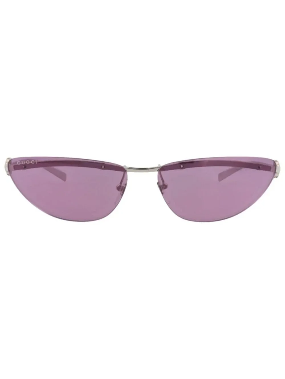 New Gucci Women's Sunglasses Cat Eye Metal Frame Silver Silver Violet